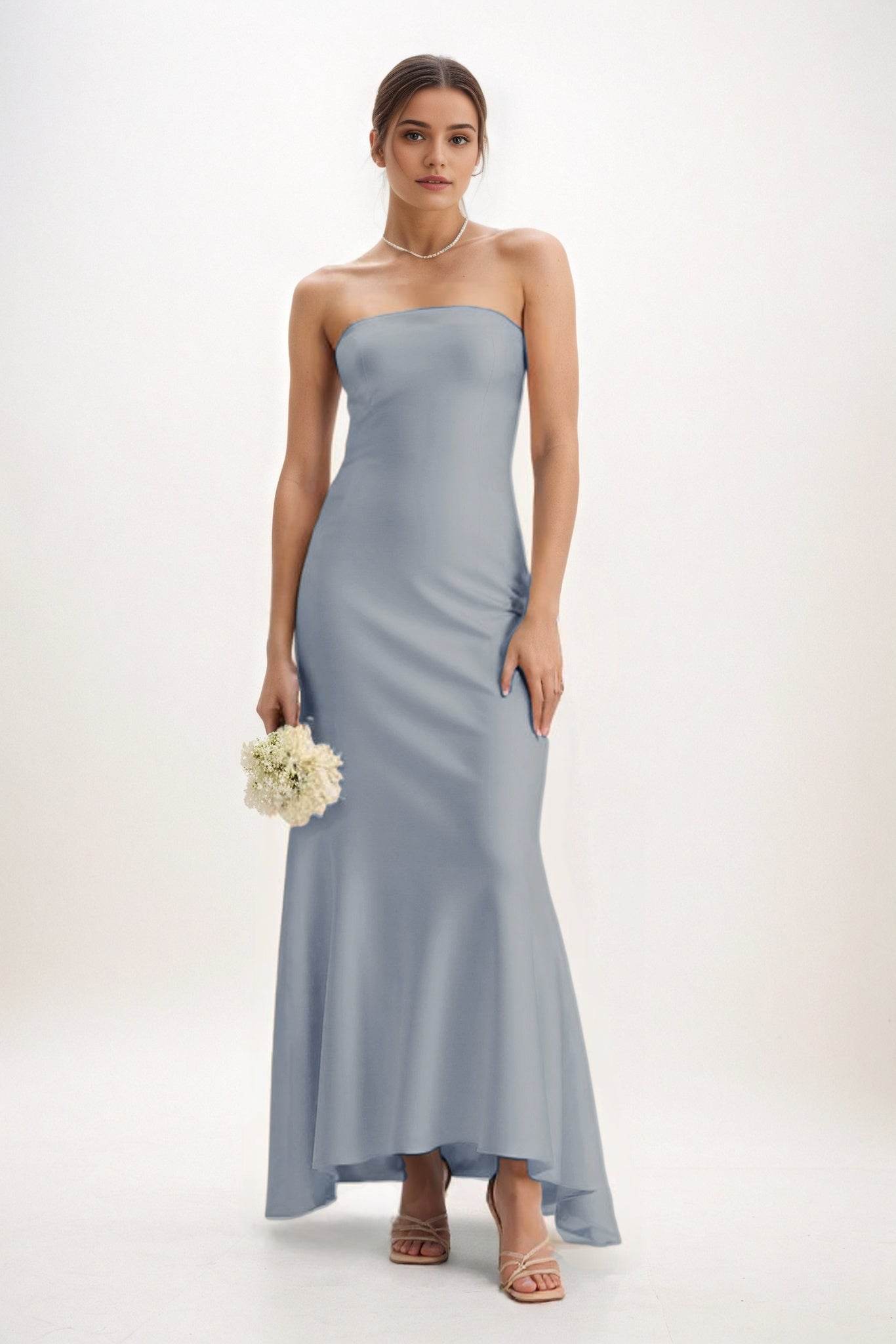 Sheath-Column Midi Luxe Satin Bridesmaid Dress CB0829 - COCOMELODY